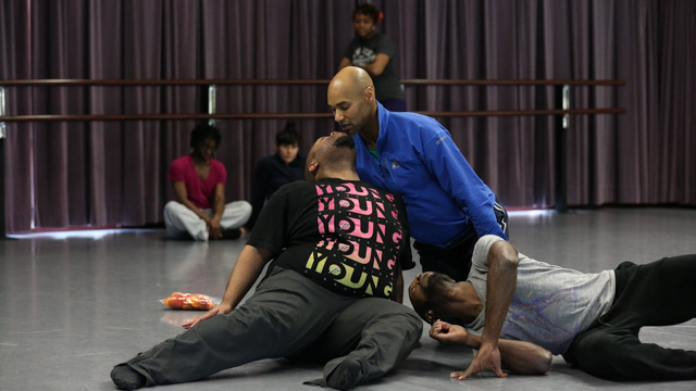 Jones, Howard and Green share material during an Observer Participant Rehearsal.