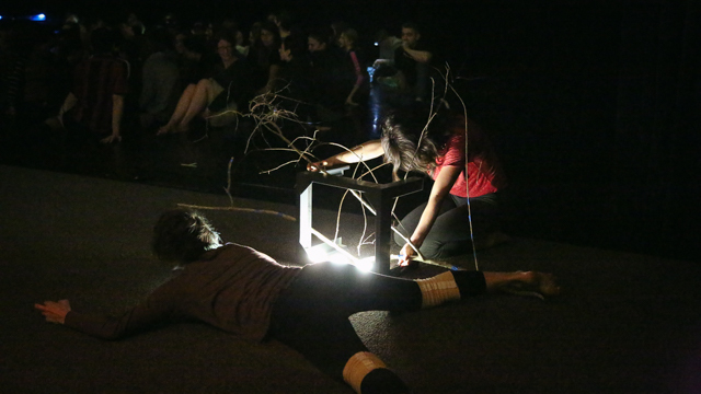 Emily Johnson and Krista Langberg during the informal showing of <i> Then a Cunning Voice...</i>