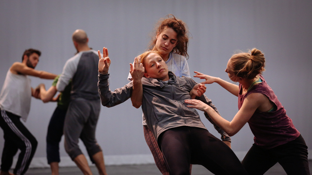 Claire Westby, Heather Lang, and Maggie Cloud in rehearsal