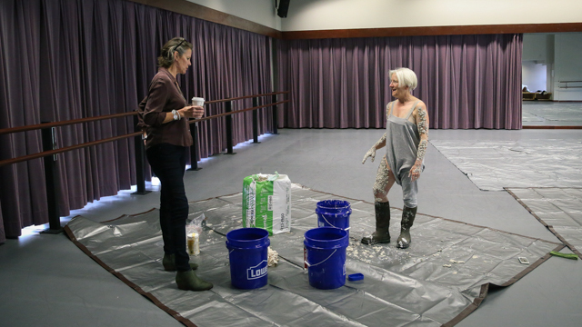 FSU Department of Art faculty Carolyn Henne talks with Carlson about body covering options