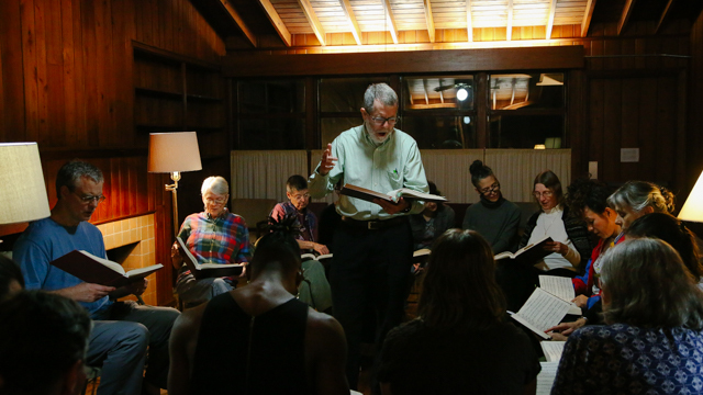 Rosie Herrera and her cast attend local “group sing” of Sacred Harp Singers