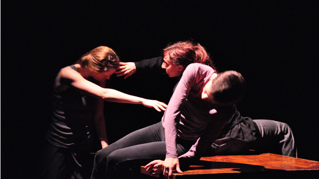 Giulia Carotenuto, Lindsey Dietz Marchant, & Denisa Musilova rehearse <i>The Painted Bird</i>.