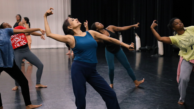 Chatterjea with collaborators and FSU School of Dance students in rehearsal