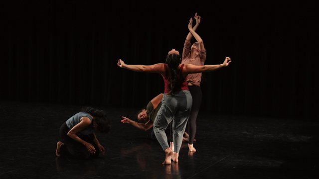 Chatterjea, Eady, Ferreira, and Chapa during work-in-progress showing in the Black Box Theater