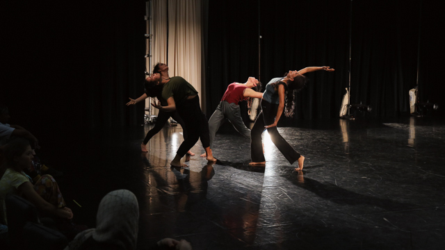Eady, Chapa, Ferreira, and Chatterjea during work-in-progress showing in the Black Box Theater