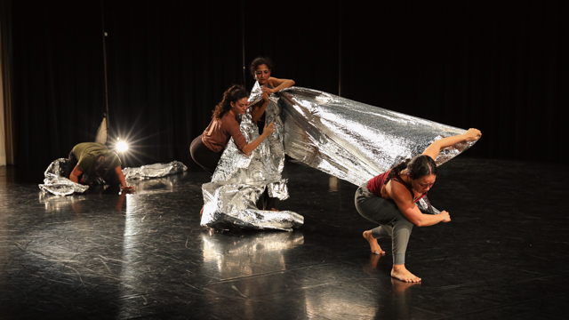 Eady, Chapa, Chatterjea, and Ferreira during work-in-progress showing in the Black Box Theater