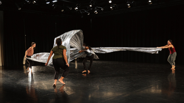 Chapa, Eady, Chatterjea, and Ferreira during work-in-progress showing in the Black Box Theater