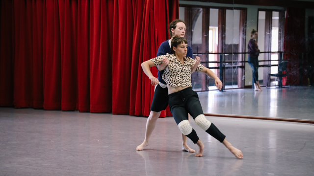 Doell and Lauren Linder in rehearsal