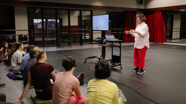 Graney speaks to School of Dance students and faculty at the work-in-progress showing