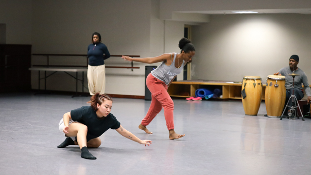 Parker works with FSU School of Dance students Mariah Preedin and Tenisha George