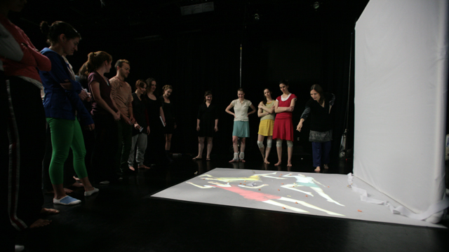 Shemy and performers Musilova, Dole and Theodorou discuss <i>Hungry Kite</i> with FSU students.