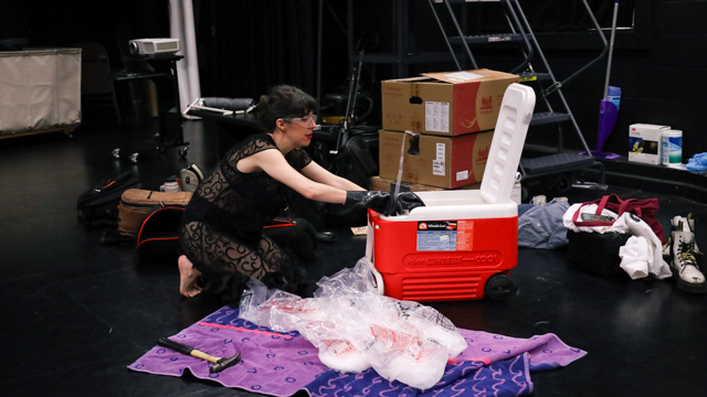 Ann Glaviano preparing dried ice