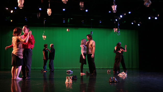 Tallahassee tango dancers work with Johnson in Black Box Studio.